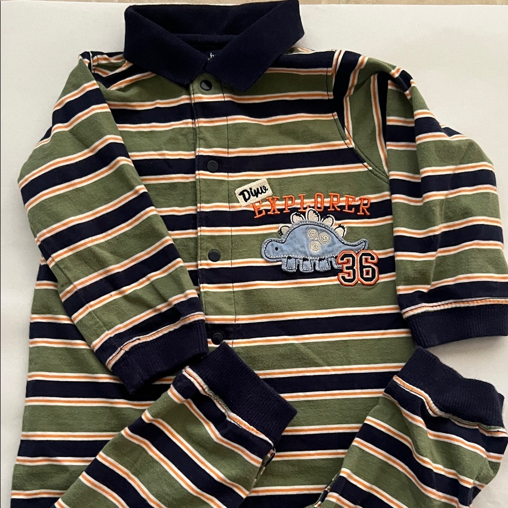 Dino Adventure Striped Bodysuit - Olive and Navy